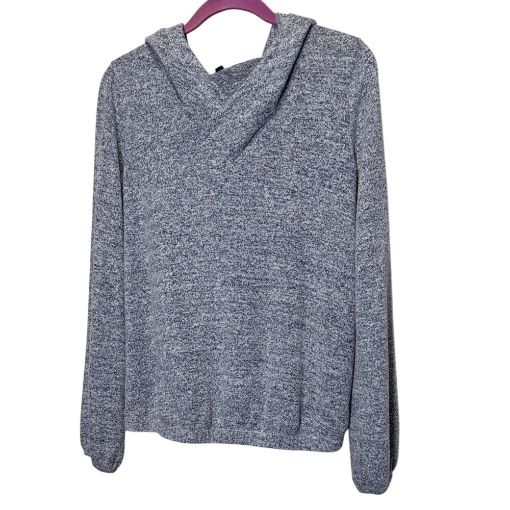 Liverpool Los Angeles Womens Blue Marled Knit Crossover‎ V-Neck Hoodie Small